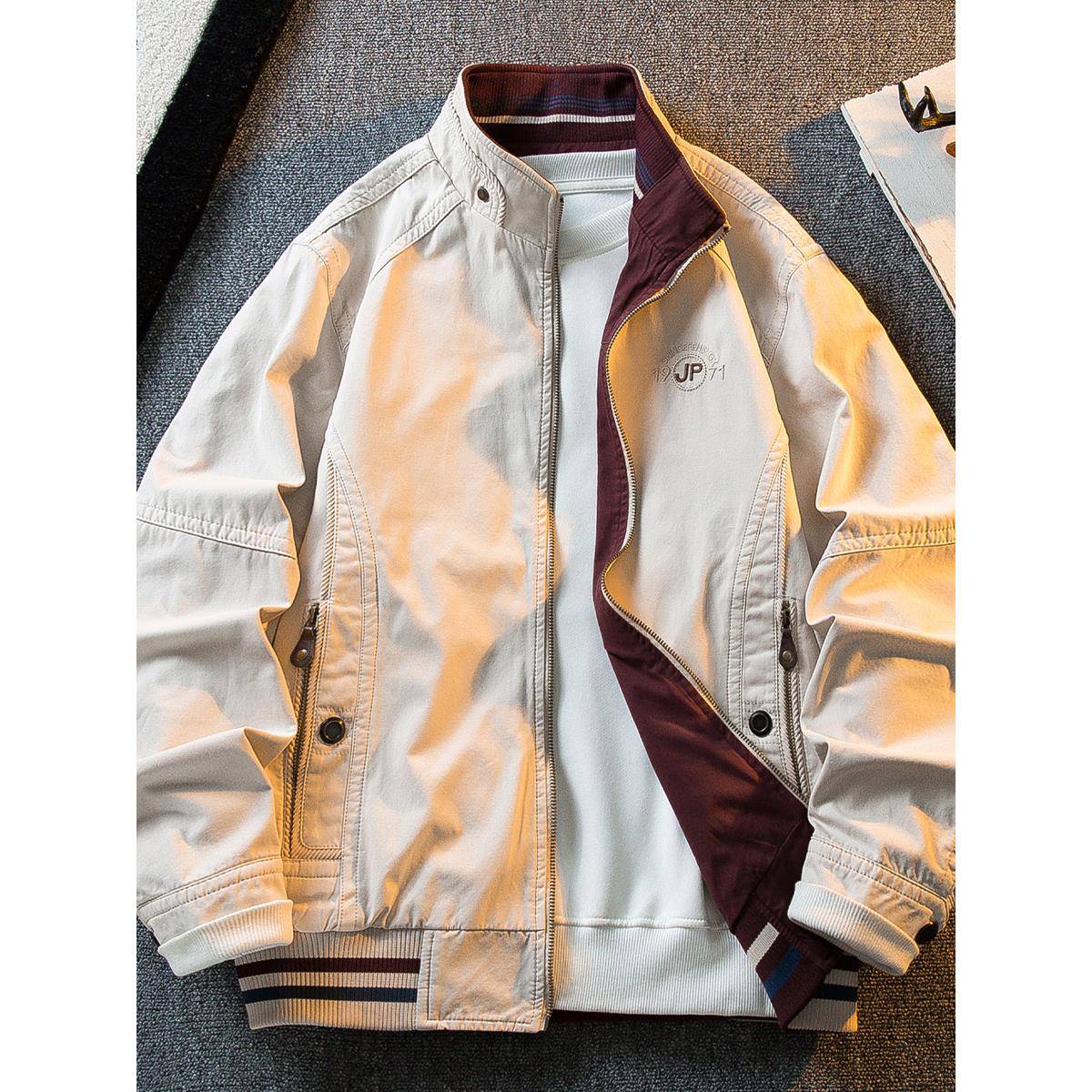 HPCP覆古纯棉立领猎装夹克男春秋款潮流男士休闲双面穿外套男秋装