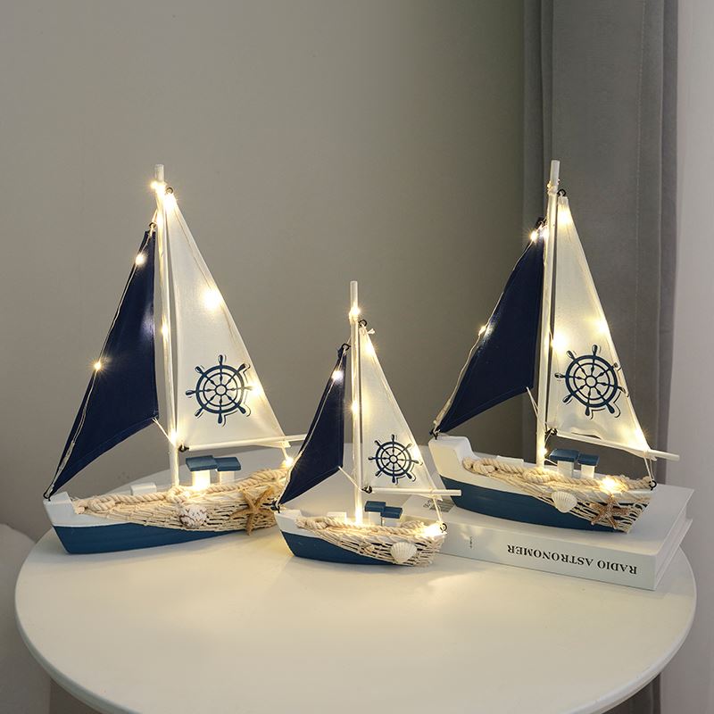 地中海帆船模型摆件一帆风顺木质小船工艺船家居装饰品海边纪礼品