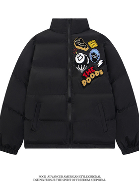FOCK 美式街头复古重磅刺绣棉服男女冬季加厚保暖情侣外套面包服