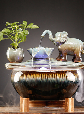循环水大象招财流水摆件循环水客厅摆饰假山喷泉办公室桌面开现货