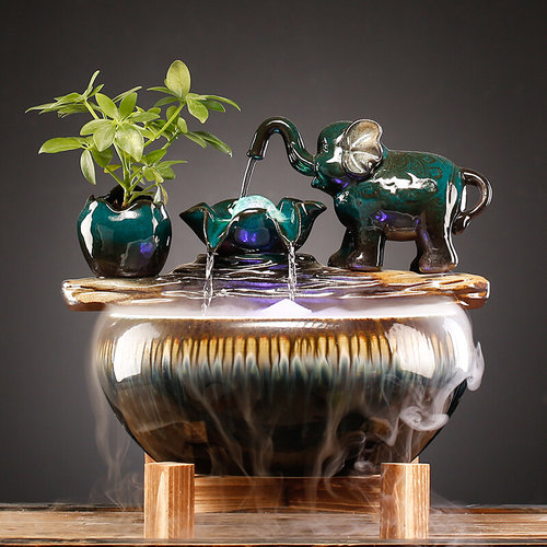 循环水大象招财流水摆件循环水客厅摆饰假L山喷泉办公室桌面开现