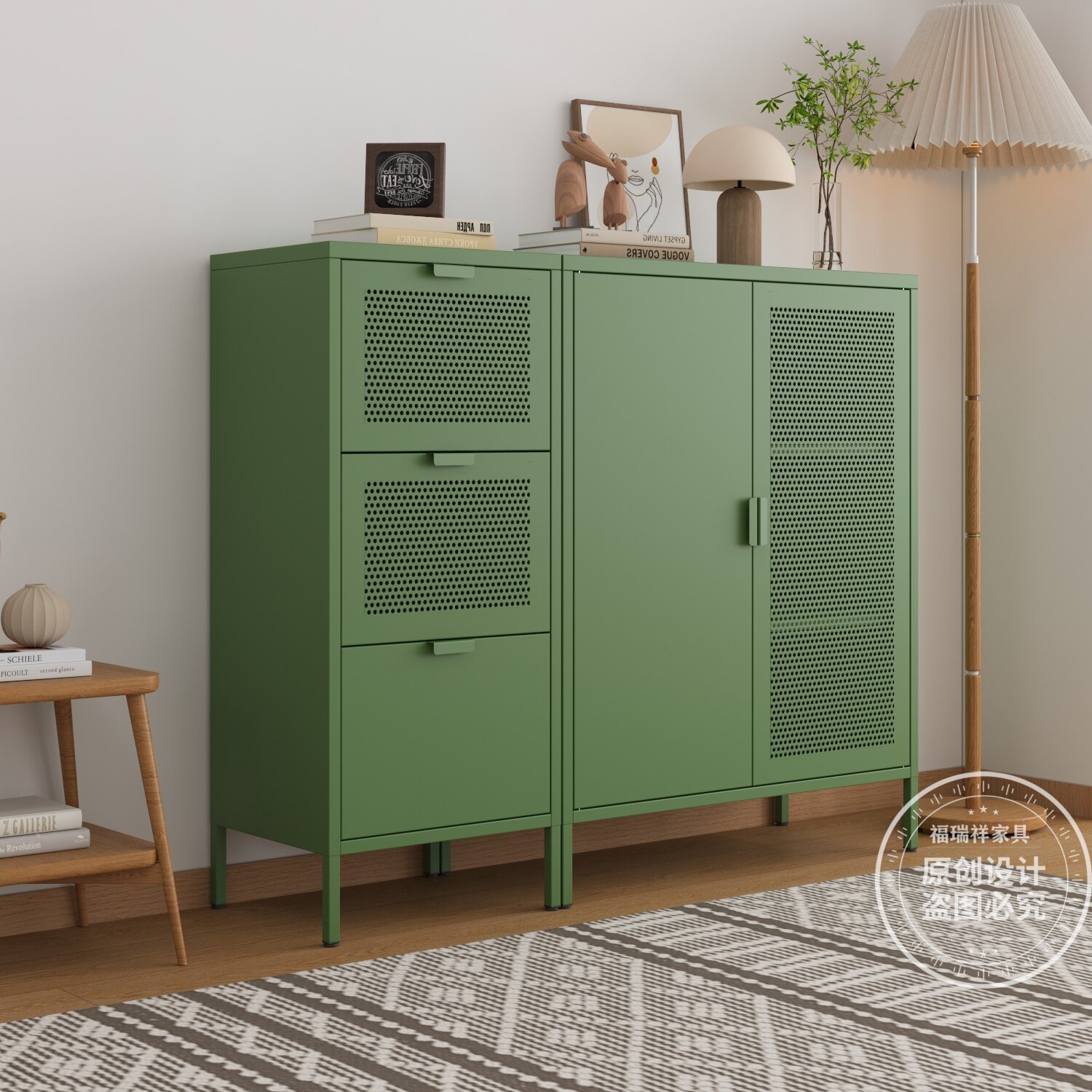 多巴胺奶油风金属餐边柜家用厨房收纳柜边柜储物柜置物柜橱柜防晒