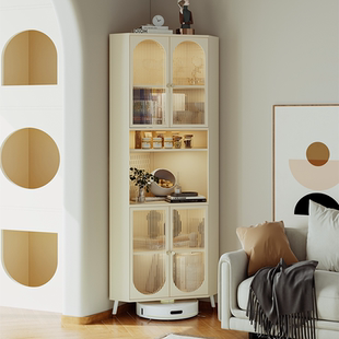 简约现代钢制转角柜三角柜玻璃门角柜客厅大容量多层收纳储物柜
