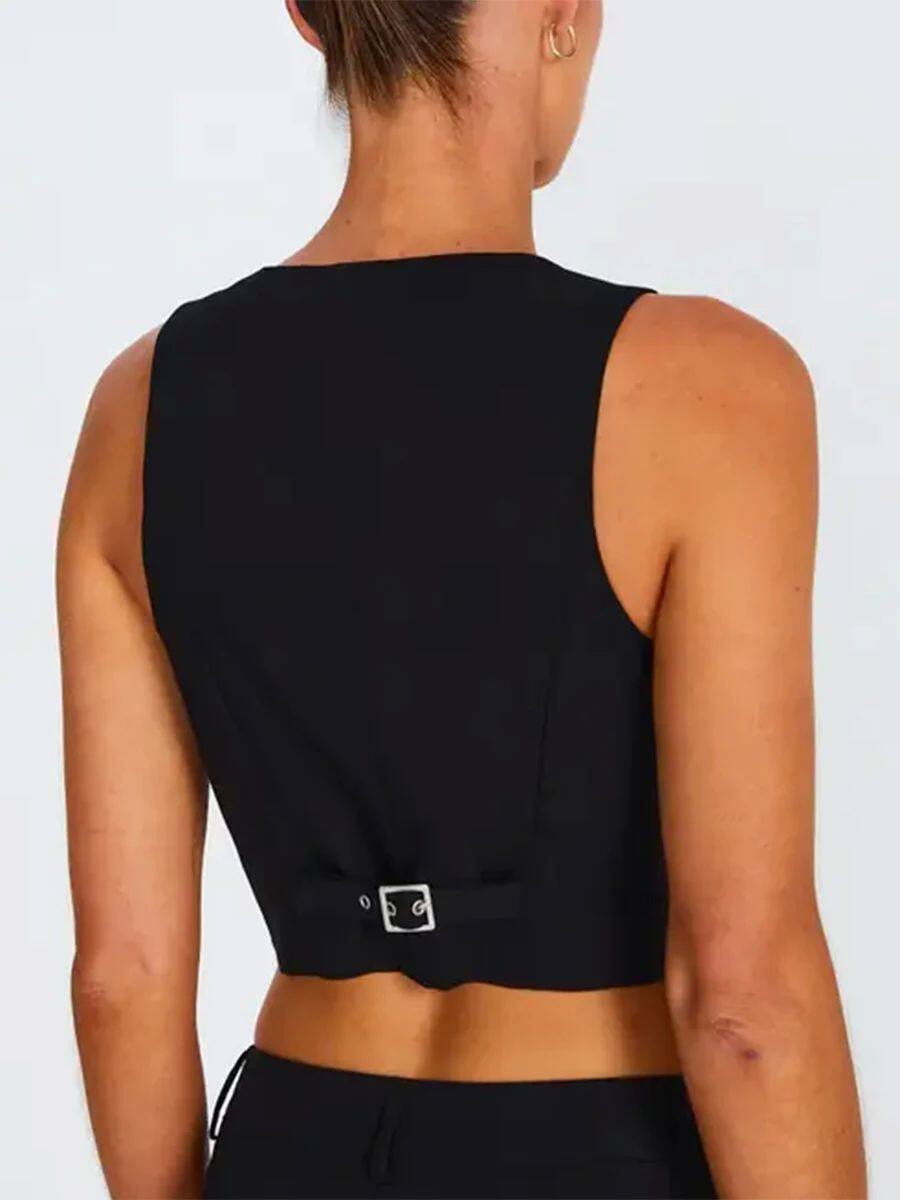 민소매 V 넥 버튼 여성용 조끼 - 한 색상 아웃웨어