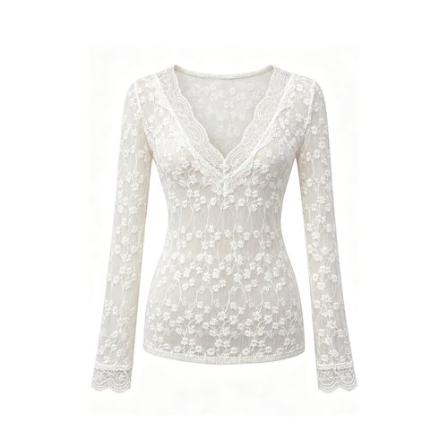 Whisper Lace V-Neck Top 欲言又止最迷人蕾丝V领打底衫上衣