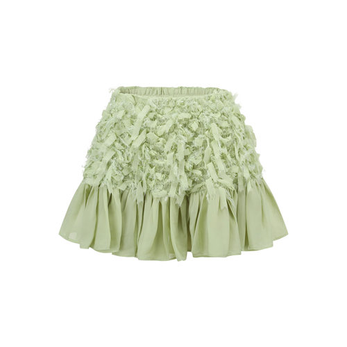 Wormwood Cream Skort 艾草奶团少女风立体碎褶荷叶边松紧裙裤