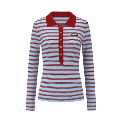 Cherry Pie RedBlue Striped PoloKnit樱桃派红蓝条纹Polo针织衫