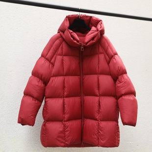 Down Hooded Coat新年红枣序章95鹅绒连帽中长羽绒服 Red Jujube