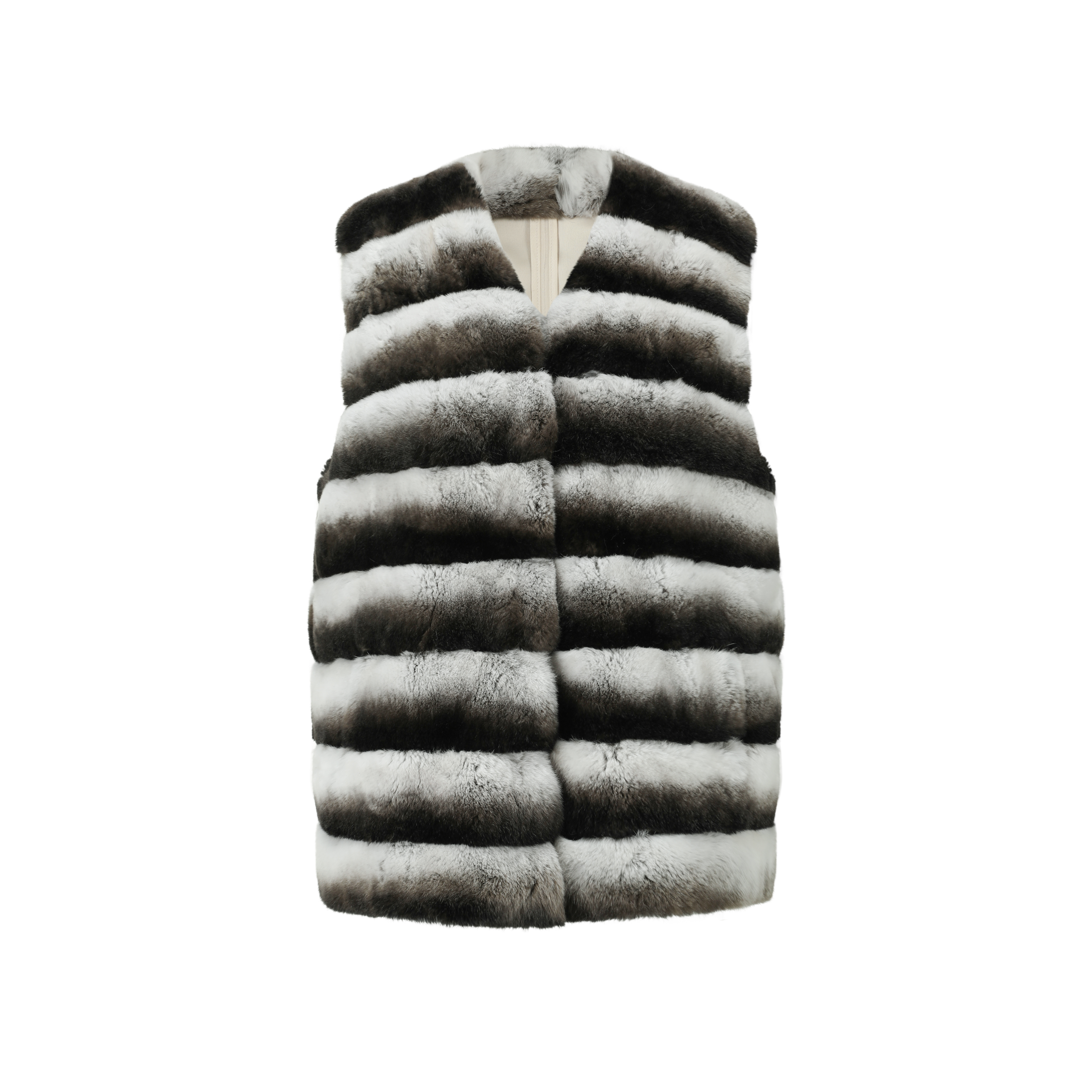 Soft Fur Gradient Vest 柔软龙猫配色獭兔V领皮草马甲