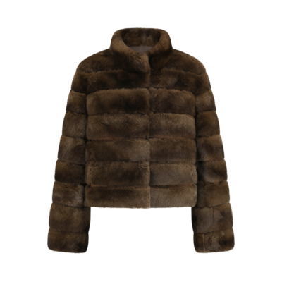 Soft Bunny Stand-Collar Fur Jacket 乖兔棕调立领兔毛皮草外套