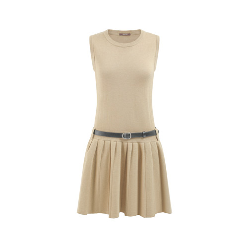 Milk Tea Knit Dress 牦牛绒奶茶羊毛混纺腰带针织连衣裙