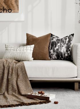 酒店别墅轻奢样板间新中式民宿橘橙色沙发组合搭配抱枕背靠枕咕臣