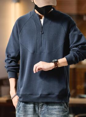 美式复古半拉链立领卫衣男春秋季潮牌宽松休闲新款运动外套