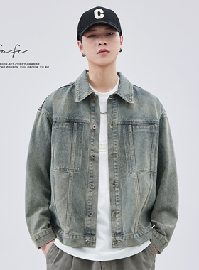 春秋季新款美式潮流水洗复古牛仔衬衫外套男休闲百搭工装夹克