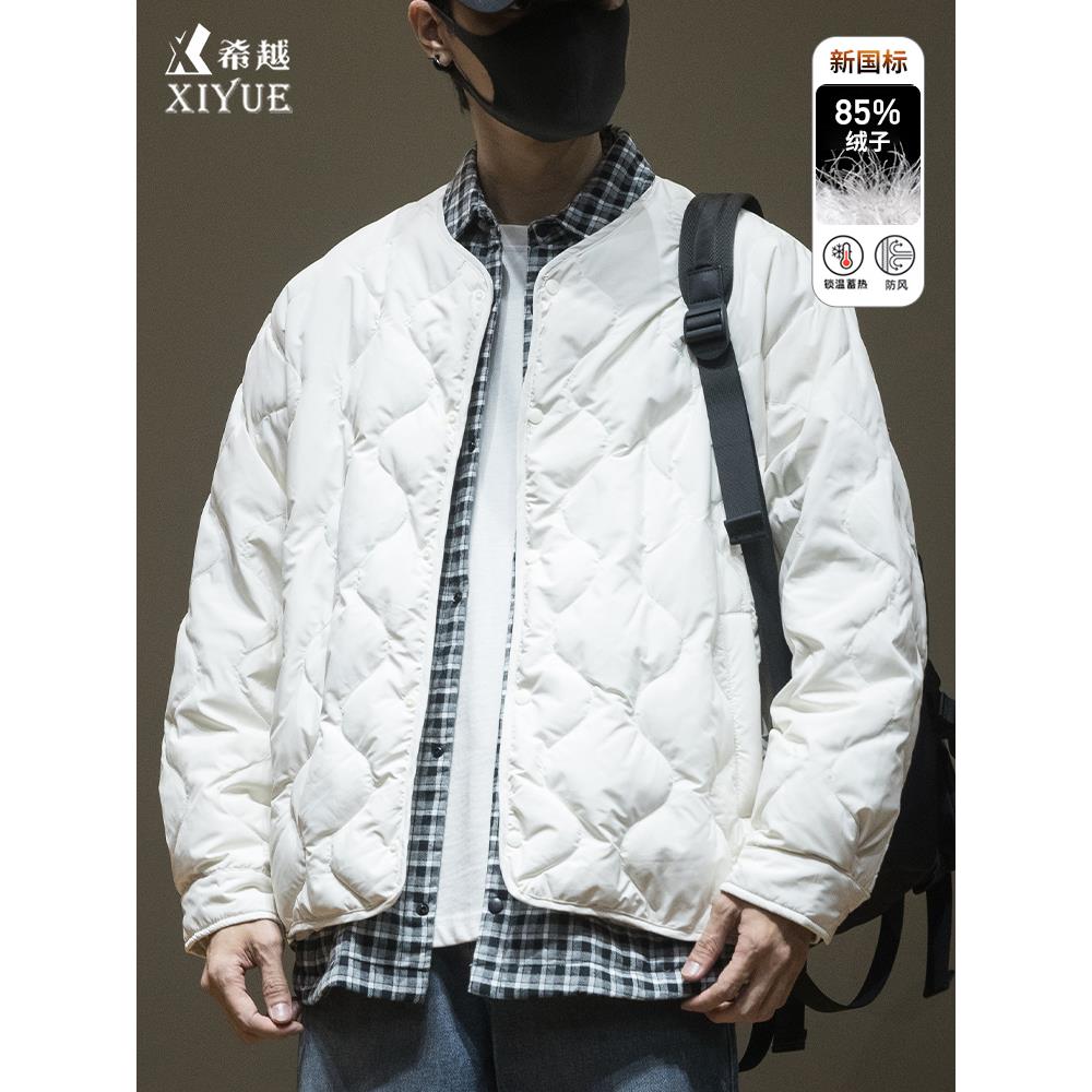 新国标假两件轻薄衬衫式羽绒服男士2025冬季大码宽松白色保暖外套
