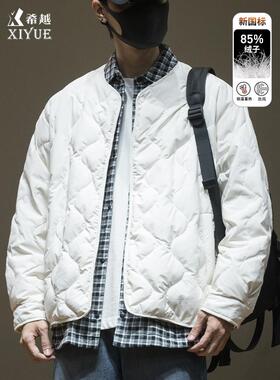新国标假两件轻薄衬衫式羽绒服男士2025冬季大码宽松白色保暖外套