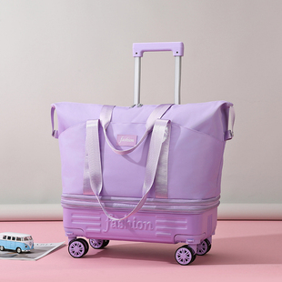 带滑轮万向轮旅行包轻便手提大容量可托运折叠拉杆行李包收纳袋男