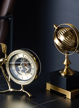 轻奢现代金属高档座钟家居客厅酒柜装G饰品摆件创意办公桌台式钟