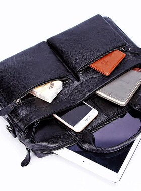 Black Men Genuine Leather Handbags Large LeathSer 14 Lapto