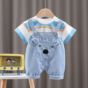 儿童短袖 两件套韩版 套装 新款 夏装 洋帅气婴儿童装 男宝宝背带裤