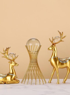 招财鹿摆件轻奢创意家居家装饰品室内客厅酒柜茶W几电视柜玄关
