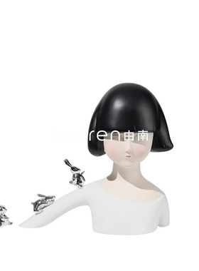 现代风兔子姑娘半身人像w树脂雕塑摆件玄关电视柜软装饰品