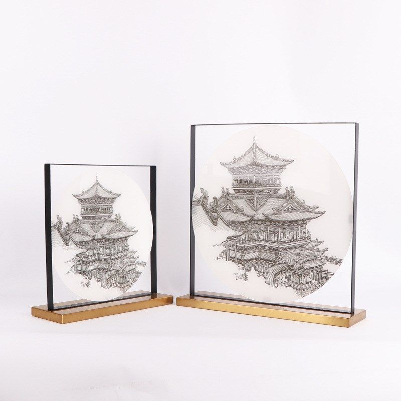 新中式古典e亚克力楼阁凉亭摆件样版房售楼处玄关水墨建筑装饰摆,家居饰品,装饰摆件,淘宝优惠券,粉丝福利购,淘宝优惠卷
