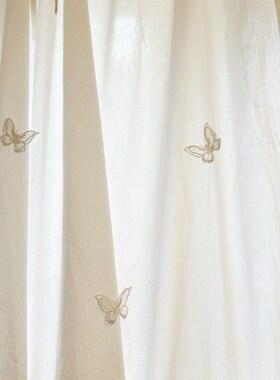 云蝶语纯棉系带白色法式半帘门帘无冲N孔系带柜式门帘装饰