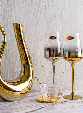 水晶玻璃电镀f银灰色渐变美式红酒杯子金属感香槟杯装X饰高脚杯醒