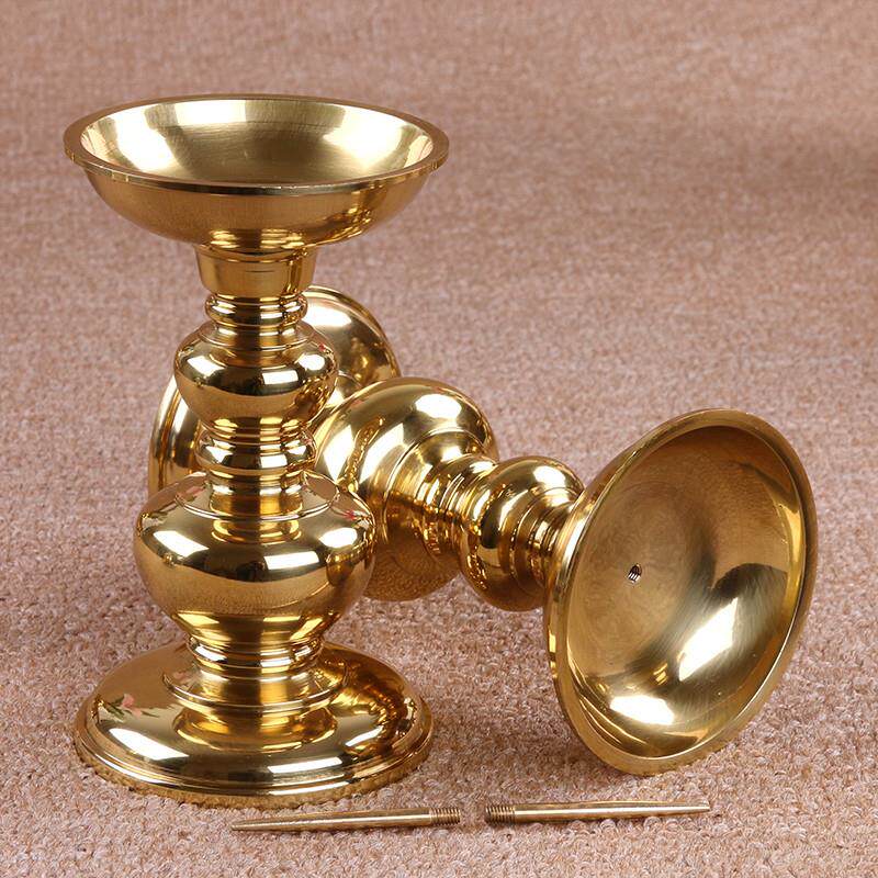 光身葫芦针烛台蜡烛台座放焟烛的底座酥油灯中式腊台一对黄铜灯台