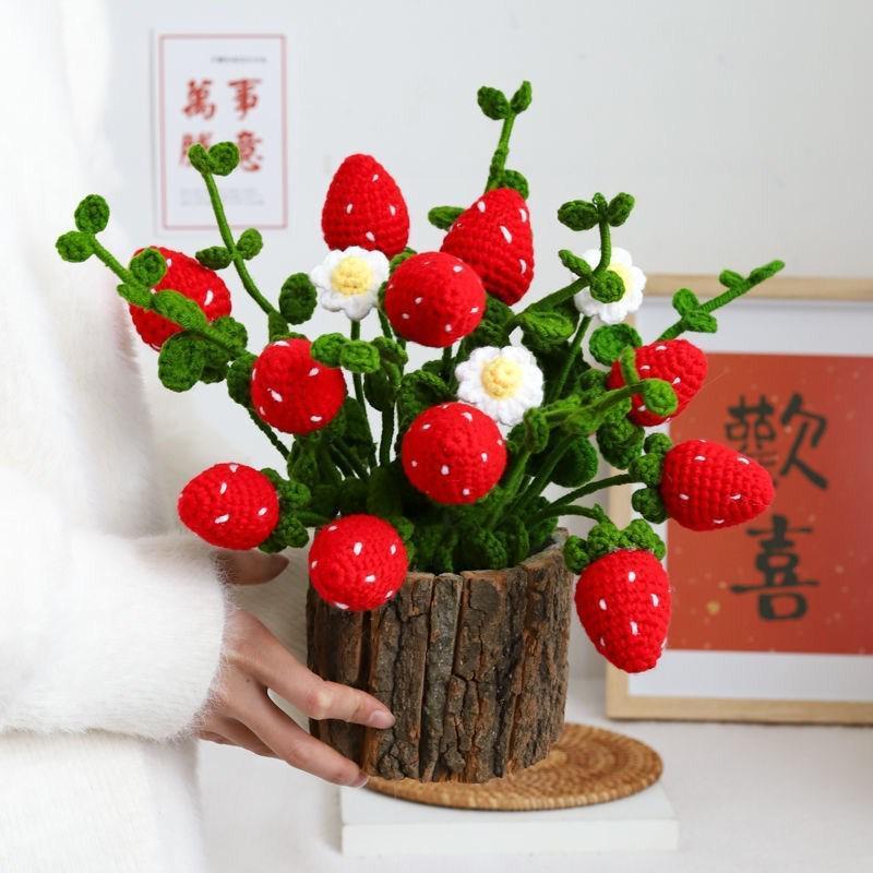手工编织毛线花仿真落地盆栽花束针织钩针diy材料包创意成品摆件