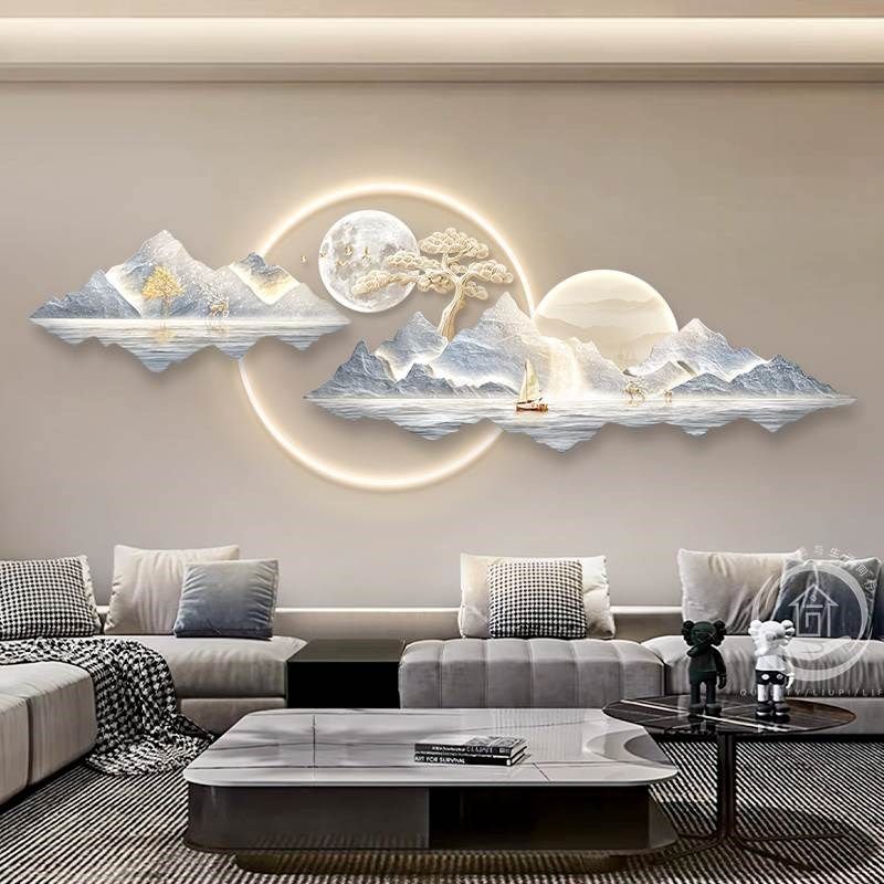 现代轻奢客厅装饰画背有靠山高级感挂画沙发背P景墙大气山水壁灯,家居饰品,氛围画/灯画,淘宝优惠券,粉丝福利购,淘宝优惠卷