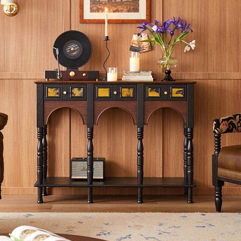 法式复古实木玄关柜别墅中古风客厅香云纱置物美式轻奢入户餐边柜