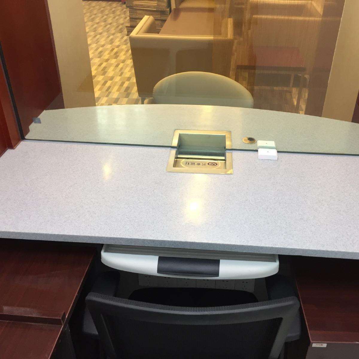 银行办公咨询台亚克力人造石灰色细颗粒台面加工异形接待前台