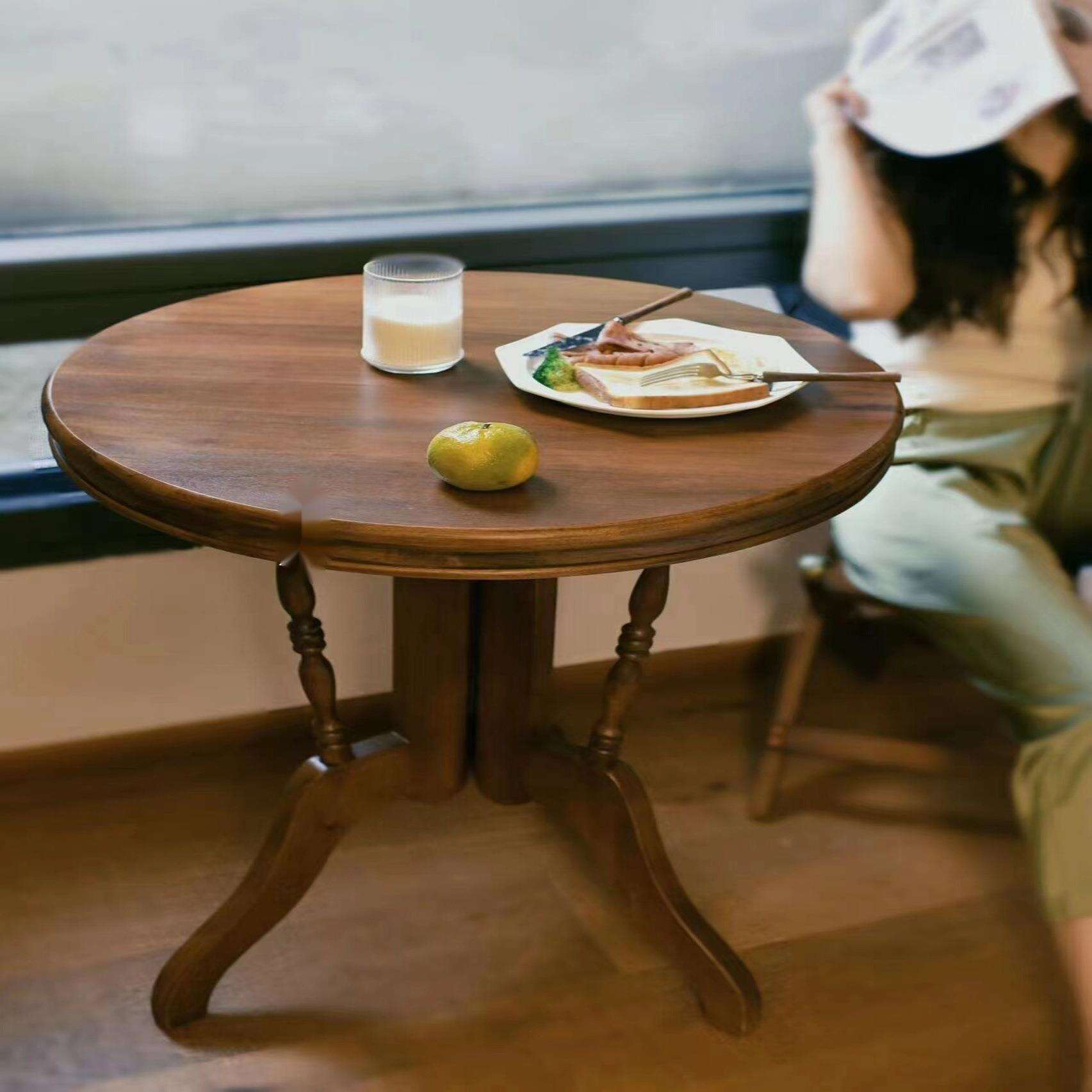 复古做旧实木小圆桌饭桌西餐桌阳台庭院桌椅边几茶桌折叠咖啡桌子