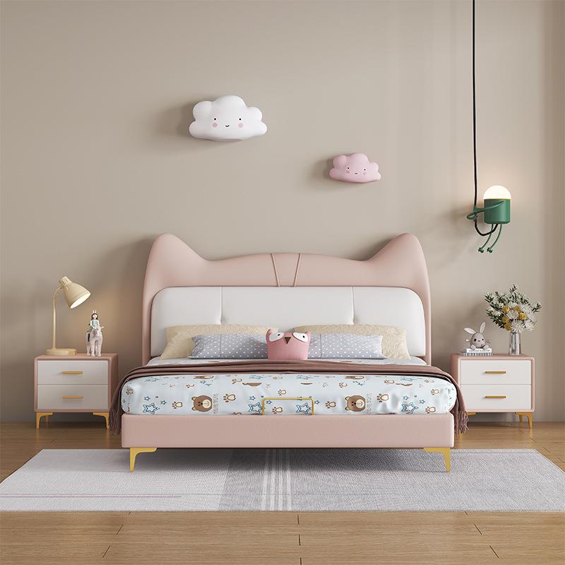 儿童床女孩公主床实木床男孩卧室现代简约儿童纳帕皮床单人网红床