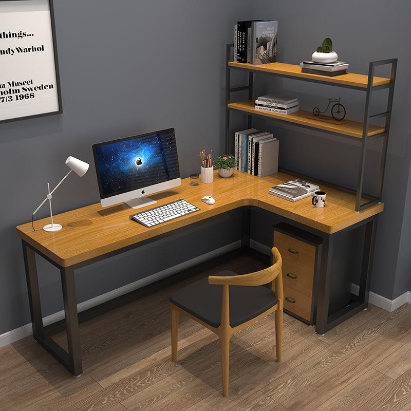 实木家用工作室创意L型转角书架书桌组合简约拐角书桌电脑办公桌