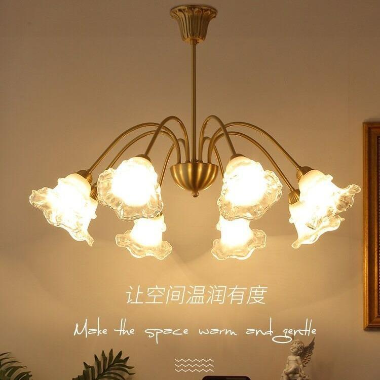 美式复古花朵吊灯新款简约卧室客厅灯浪漫玫瑰花玻璃中古吊灯