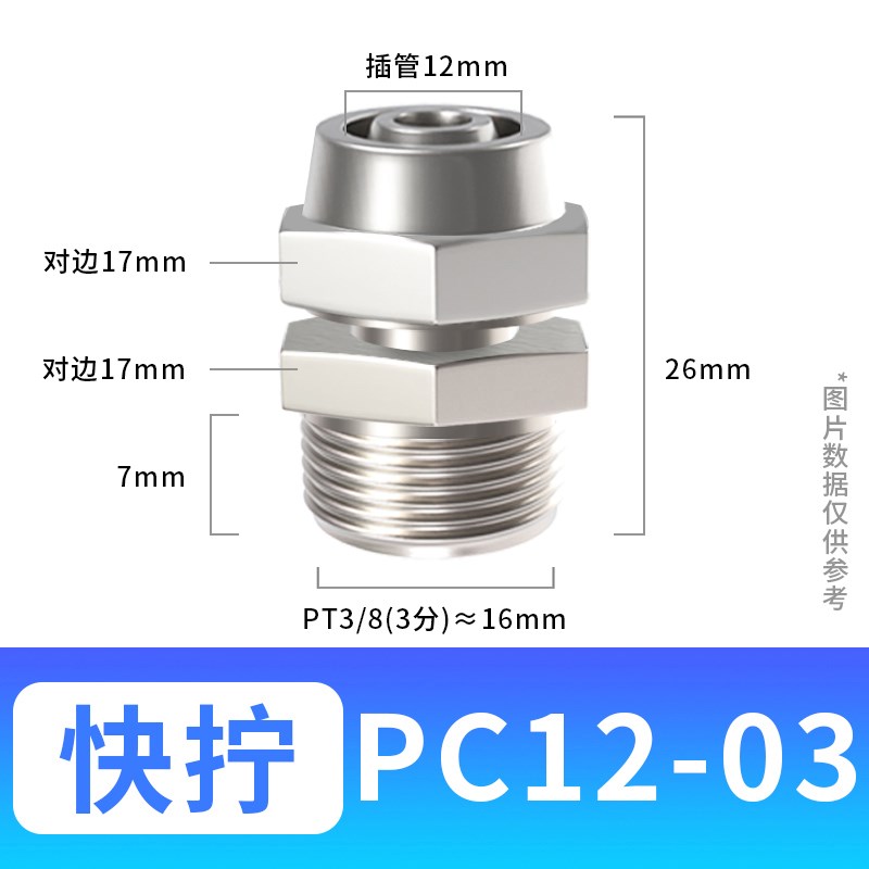 气管快速接头气动快拧l带螺纹直通气源气泵铜配件大全PC4/6/8-02m