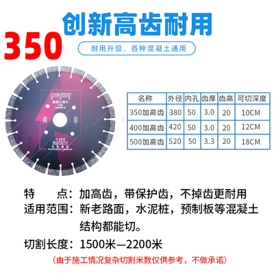 豫嵩山切克多马路切割片350/400/500贝利混凝土切桩片预制板锯片
