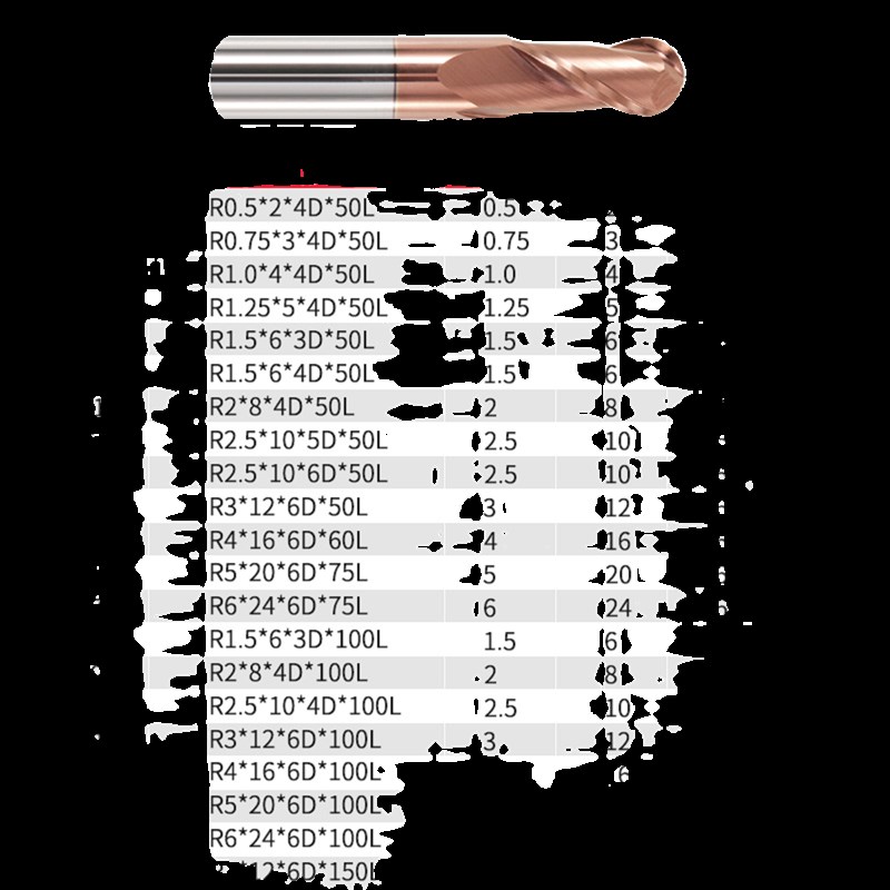 55度2刃球刀球头铣刀钨钢合金铣刀球刀R0.5r0.75r1.O5r1r2r3r4r5r