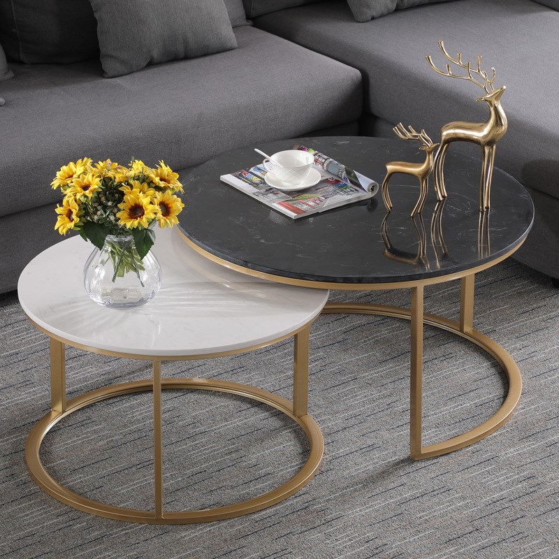 大理石茶几简约现代北欧风小户型客厅H时尚圆形网红铁艺组合小茶