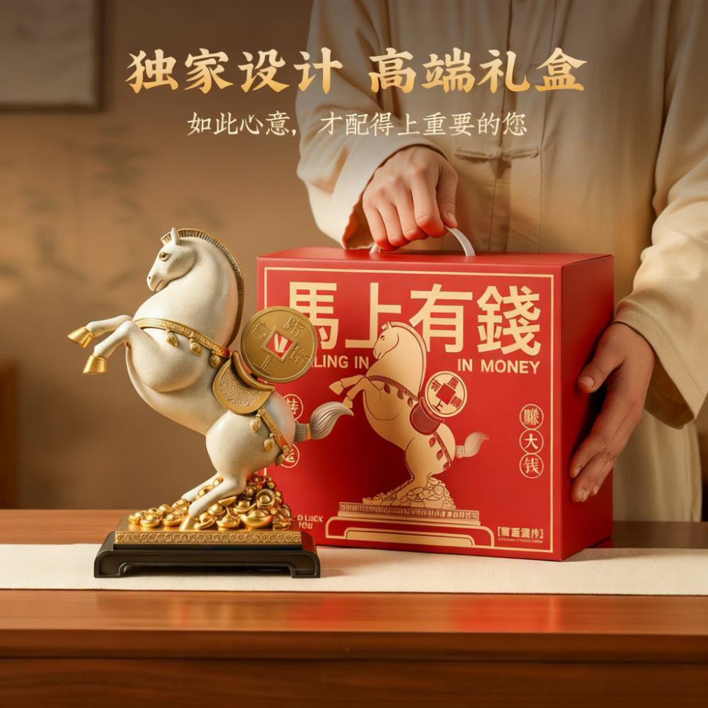 新中式招财马上有钱摆件客厅高档办公室酒柜电视柜马年乔迁装饰礼