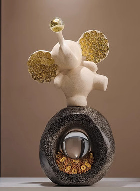 石来运转招财大象摆件玄关电视柜高级感办公室客厅装饰品乔迁礼物