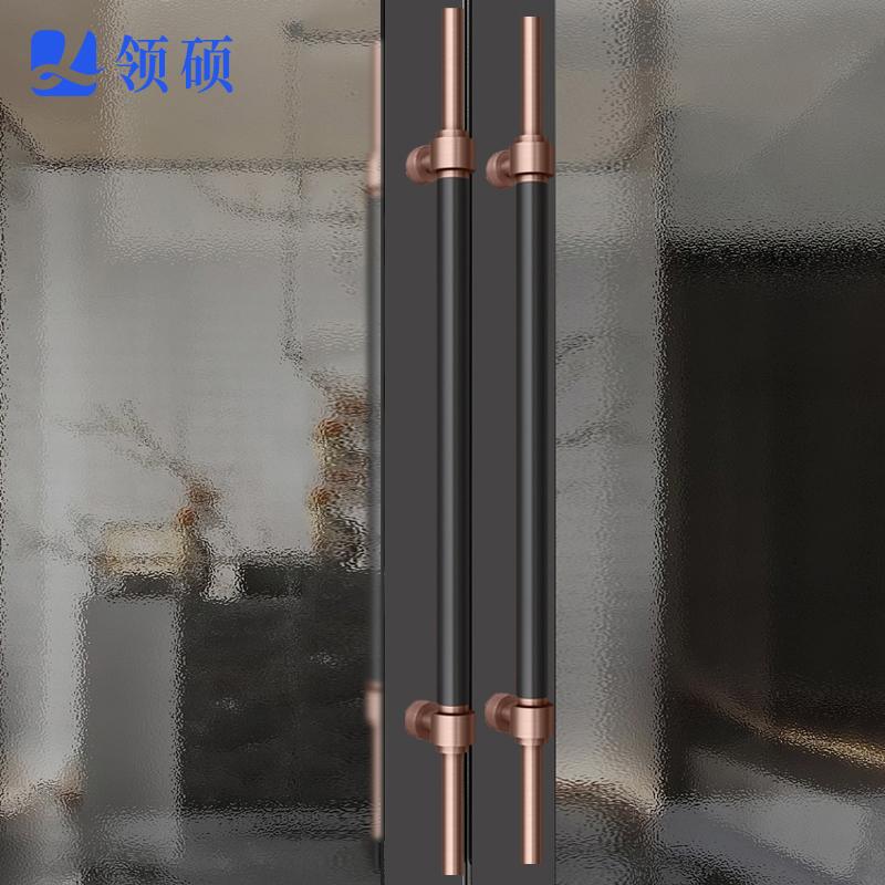 领硕推拉玻璃大门不锈钢实木拉手酒店店铺原木色明装双开门门把手