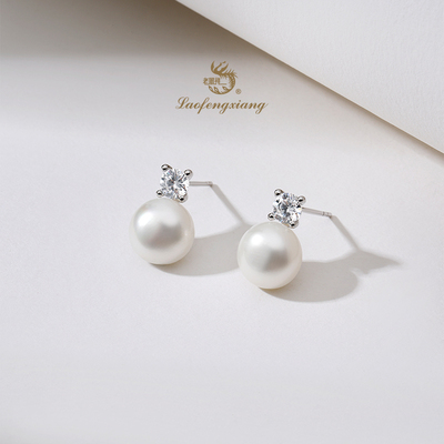 老凤祥银馒头珍珠轻奢气质耳钉