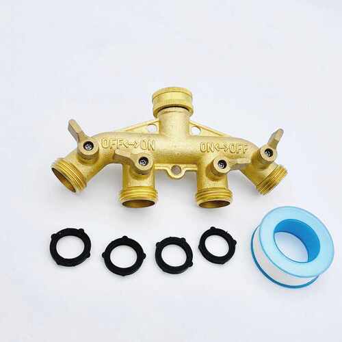 花园水龙头四通分流器园林分水器球阀软管四4口分水器黄铜连接器