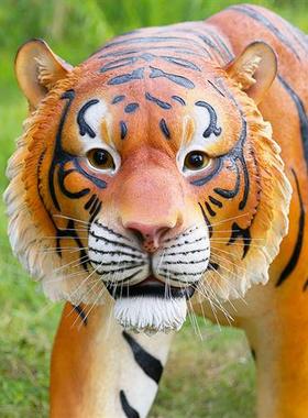 大型玻璃钢雕塑工艺品仿真老虎摆件东北虎户外庭院花园林景观装饰