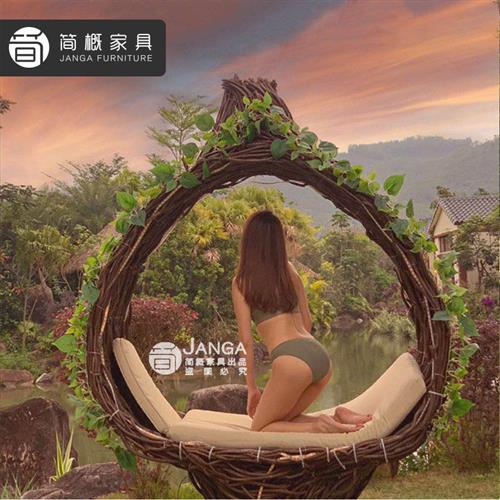 巴厘岛网红鸟巢秋千景区打卡婚纱拍摄道具创意圆形床户外吊篮现货