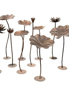 不锈钢荷叶雕塑铁艺仿真荷花金属艺术装饰品酒店会所水池水景摆件